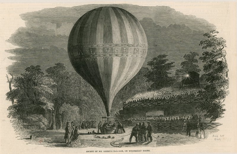 Opstigning af Mr Greens ballon onsdag aften; Vauxhall Gardens, London af English School