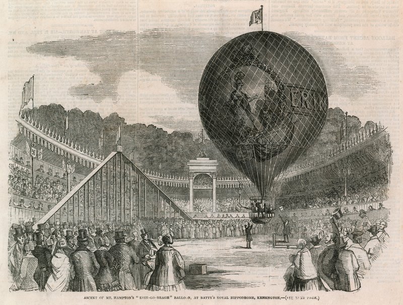 Bestigning af Mr. Hamptons Erin-go-bragh ballon, ved Battys Royal Hippodrome, Kensington af English School