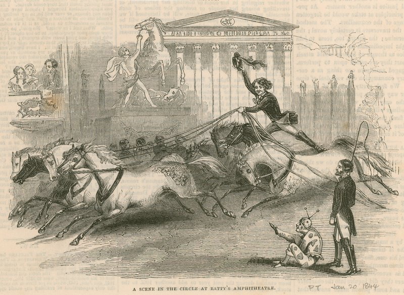 Astleys Amphitheatre, London - En scene i cirkus i Battys Amphitheatre af English School