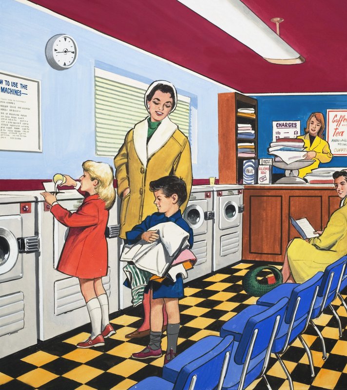 På vaskeriet (gouache på papir) af English School
