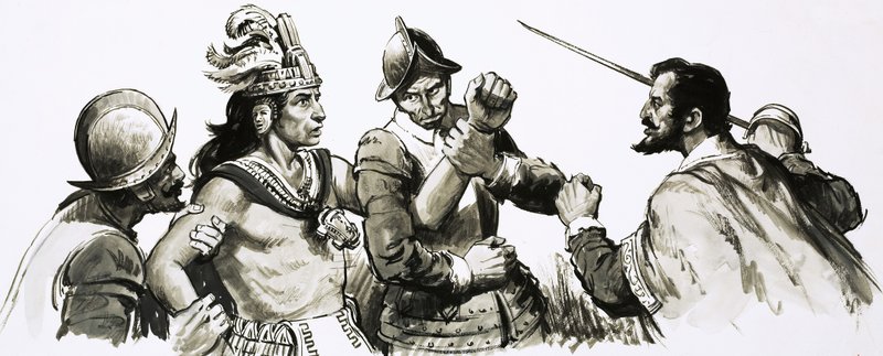 Atahualpa, inkaernes gudekonge, kom for at møde de invaderende spaniere på en venlig måde af English School