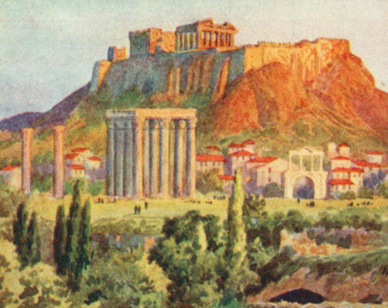 Athen, Akropolis (farvelitografi) af English School