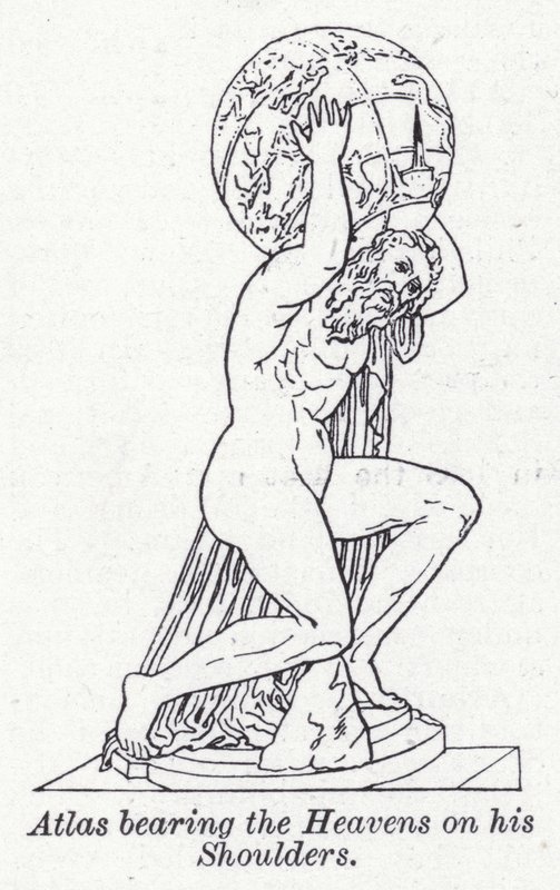 Atlas, der bærer himlen på sine skuldre (litho) af English School