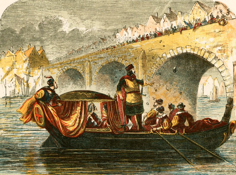Forsøg på at sænke pram af Eleanor, dronning af Henry III, ved London bridge af English School