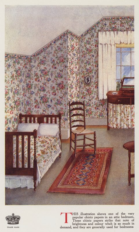 Loftsværelse (farve litho) af English School