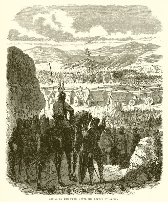 Attila på bålet, efter hans nederlag til Aetius af English School