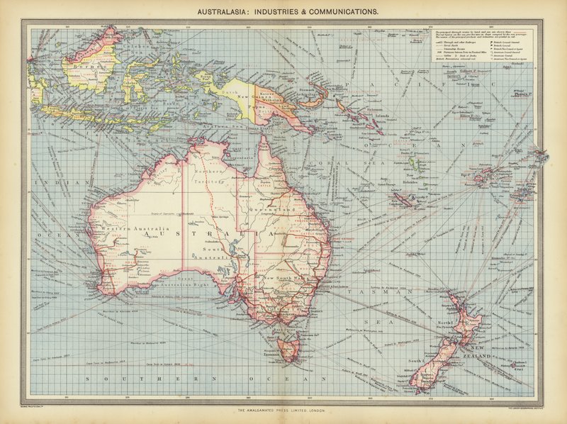 Australasien, industrier og kommunikation (Color Litho) af English School