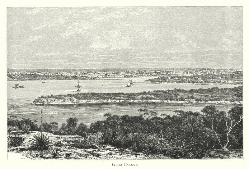 Australien: Sydney Harbour (gravering) af English School