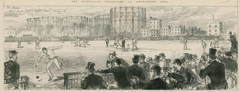 Australske cricketspillere på Kennington Oval: Lord Harris (kaptajn på det engelske hold) redder en 4