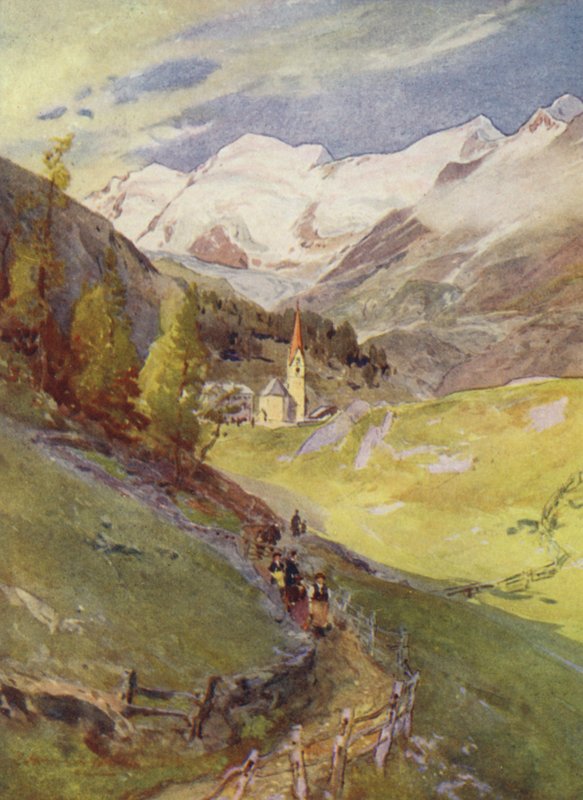 Østrig: Gurgl, en landsby i Tyrol (farve litho) af English School