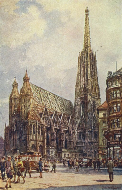 Østrig: Stefansdomen, Wien (farve litho) af English School