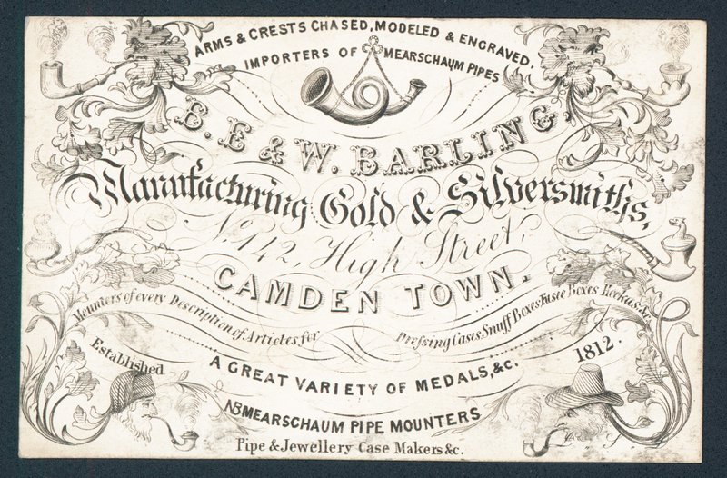 B E & W Barling, fremstiller guld- og sølvsmede, handelskort af English School