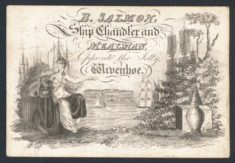 B Laks, skibshandler og måltidsmand, handelskort af English School