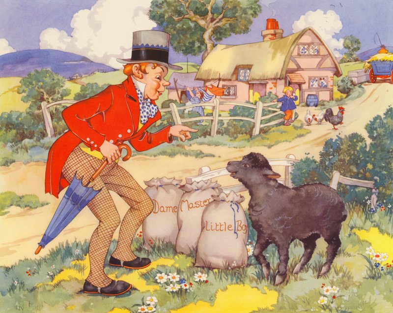 Baa, baa, sort får (farvelitografi) af English School