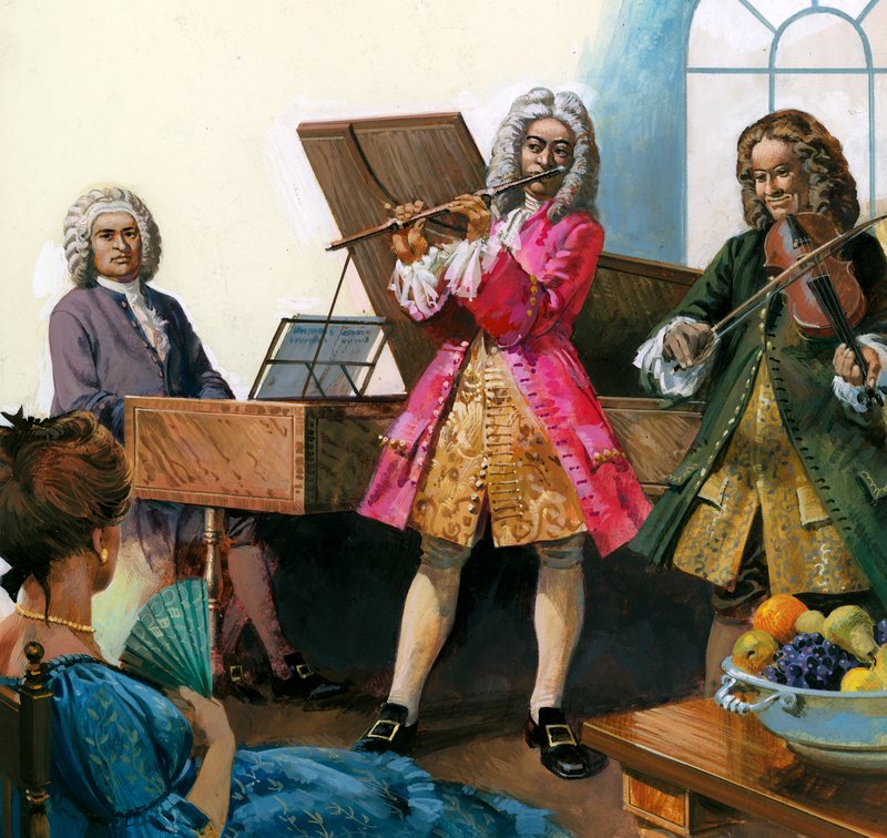 Bach spiller musik med medlemmer af sin egen familie af English School