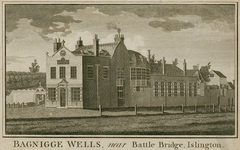 Bagnigge Wells, nær Battle Bridge, Islington, London af English School