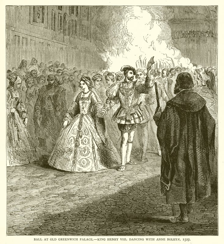 Bal på Old Greenwich Palace.--Kong Henry VIII danser med Anne Boleyn, 1527 af English School