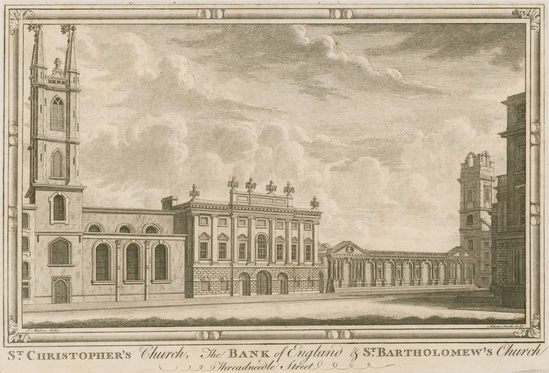 Bank of England, East Wing tilføjet af Sir Robert Taylor, 1765 af English School