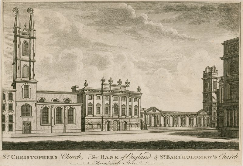 Bank of England, East Wing tilføjet af Sir Robert Taylor, 1765 af English School