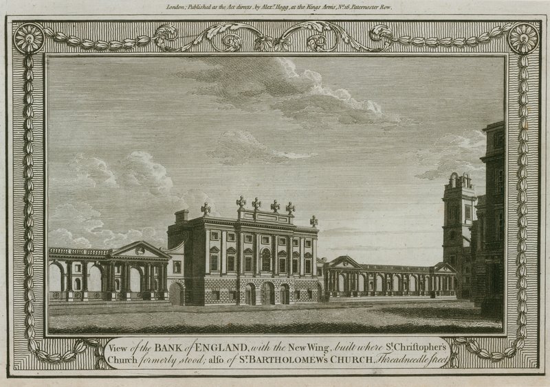 Bank of England, West Wing tilføjet af Sir Robert Taylor, 1783 af English School