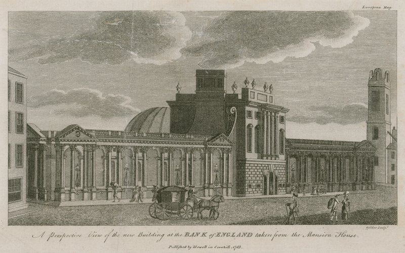 Bank of England, West Wing tilføjet af Sir Robert Taylor, 1783 af English School