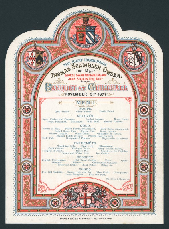 Banket i Guildhall, 9. november 1877, menu af English School