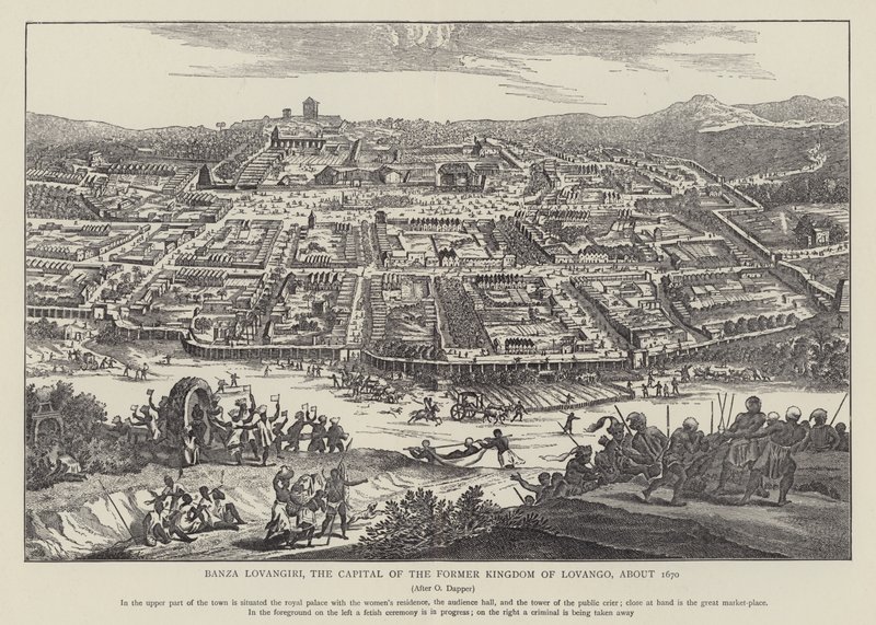 Banza Lovangiri, hovedstaden i det tidligere kongerige Lovango, omkring 1670 (foto) af English School