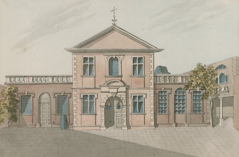 Barber Surgeons Hall, Monkwell Street, London (wc på papir) af English School