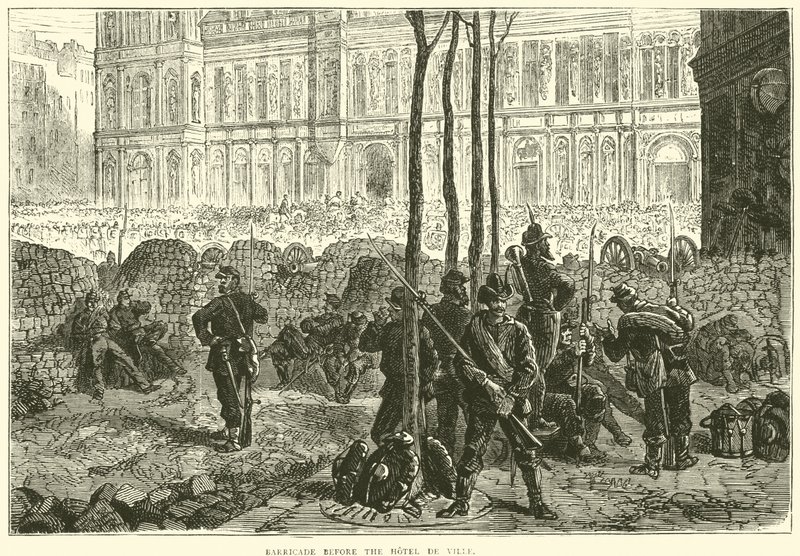 Barrikade foran Hotel de Ville, marts 1871 af English School