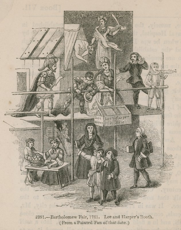 Bartholomew Fair, 1721; Lee og Harpers Booth af English School