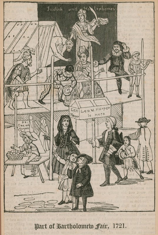 Bartholomew Fair, 1721; Lee og Harpers Booth af English School
