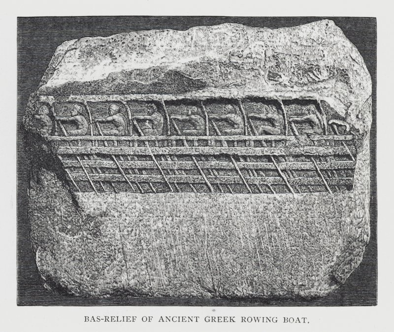 Bas-relief af gammel græsk robåd (gravering) af English School