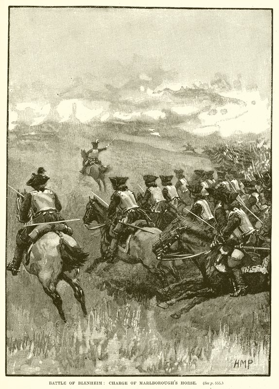Battle of Blenheim: Charge of Marlboroughs Horse af English School