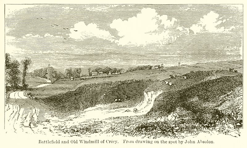 Battlefield og Old Windmill of Crecy af English School