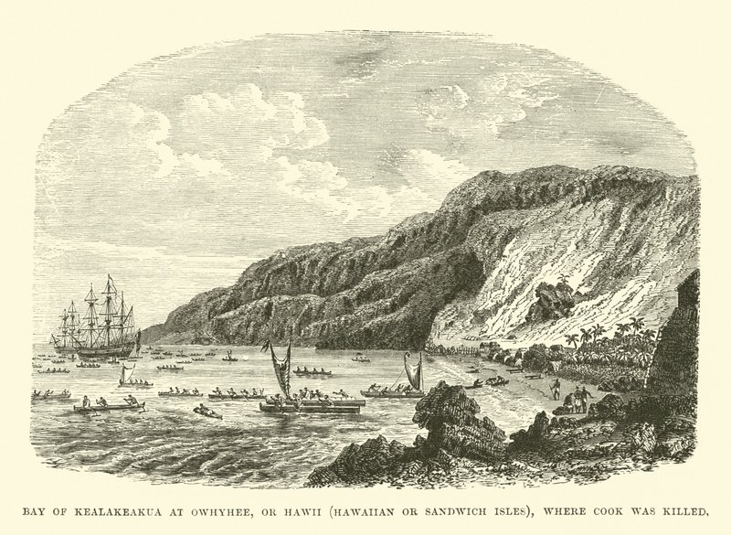 Bay of Kealakeakua ved Owhyhee eller Hawii, Hawaii eller Sandwich Isles, hvor Cook blev dræbt af English School