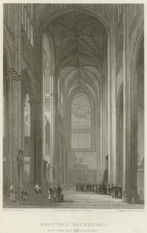 Beauvais-katedralen, udsigt fra det nordlige tværskib (gravering) af English School