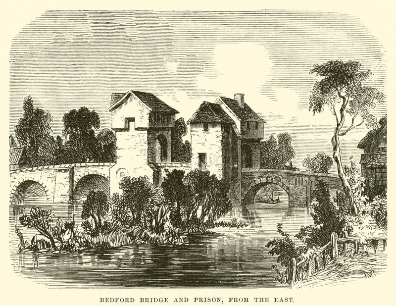 Bedford Bridge og fængslet; fra øst (kobberstik) af English School