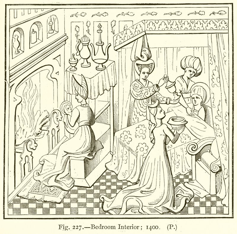 Soveværelse interiør; 1400 af English School