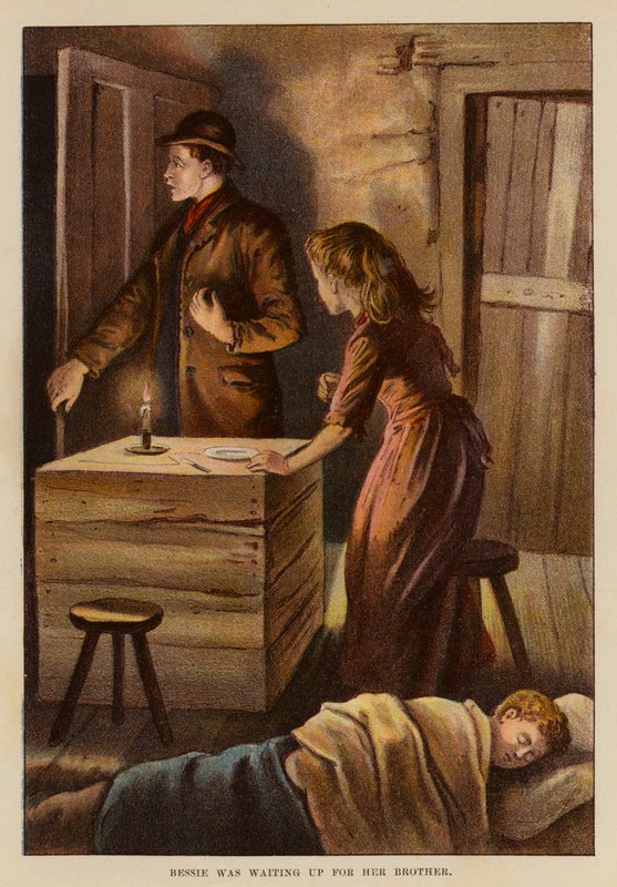 Bessie ventede oppe på sin bror (farvelitografi) af English School