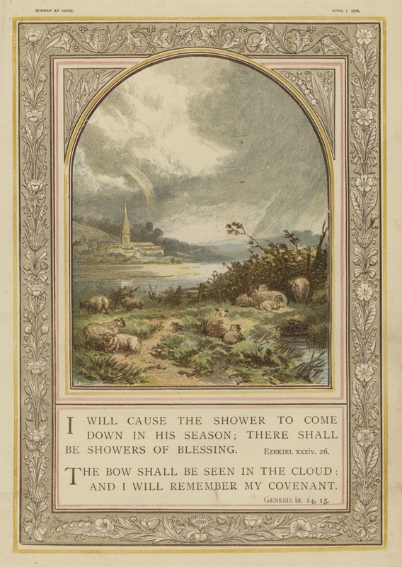 Bibelen, regnbyger og regnbuer, Ezekiel, Første Mosebog (chromolitho) af English School