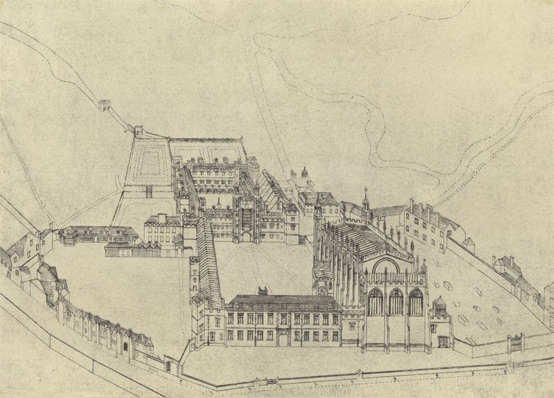 Birds Eye View af Eton College (dybtryk) af English School