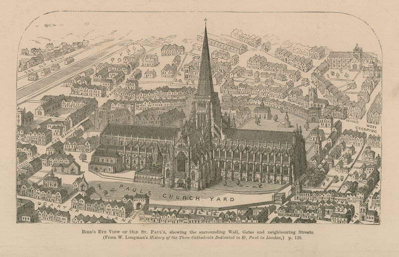 Fugleperspektiv af gamle St Pauls af English School
