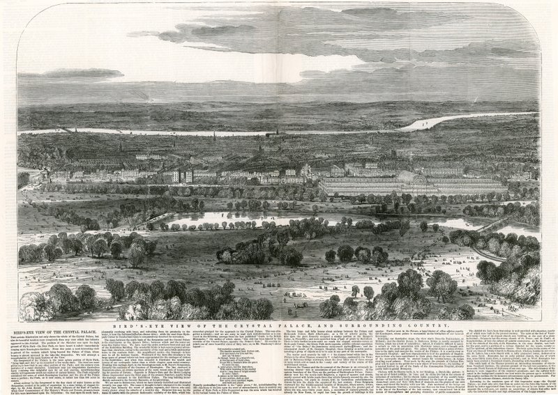 Birdseye View af Crystal Palace og det omkringliggende land, store udstilling, 1851 af English School