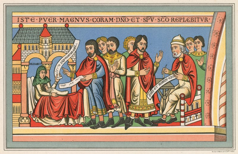 Johannes Døberens fødsel, som afspejler kostume fra det 12. århundrede af English School