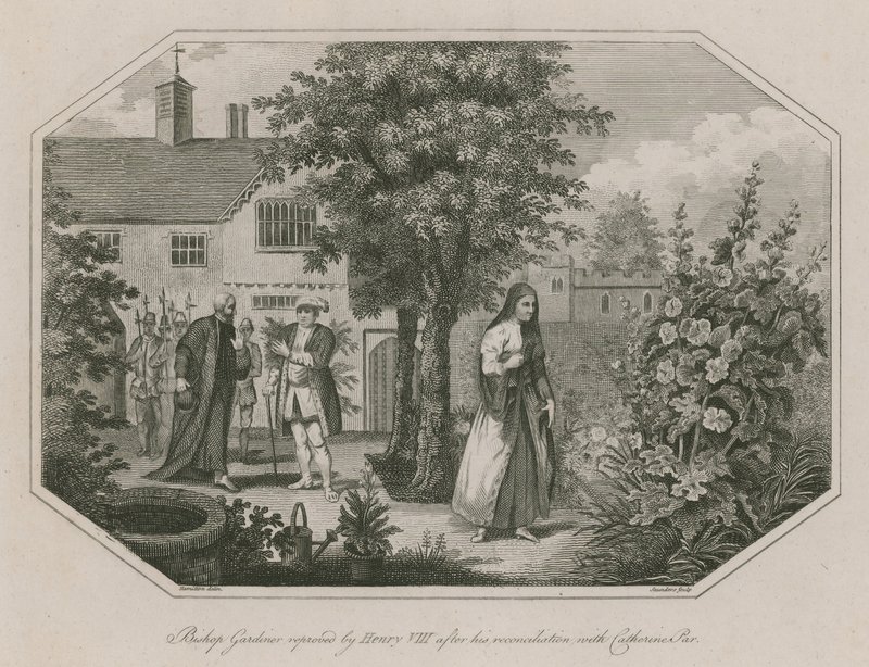 Biskop Gardiner irettesat af kong Henrik VIII efter hans forsoning med Catherine Parr af English School