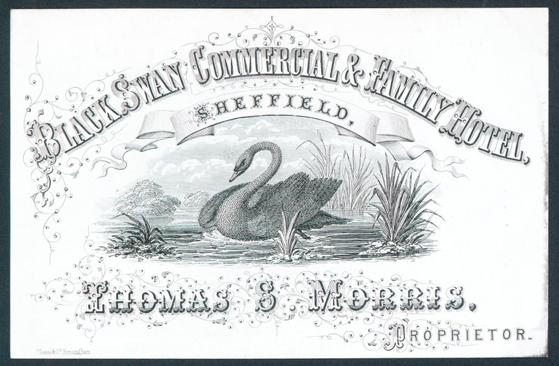 Black Swan Commercial & Family Hotel, Sheffield, handelskort af English School