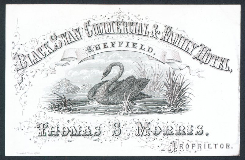 Black Swan Commercial & Family Hotel, Sheffield, handelskort af English School