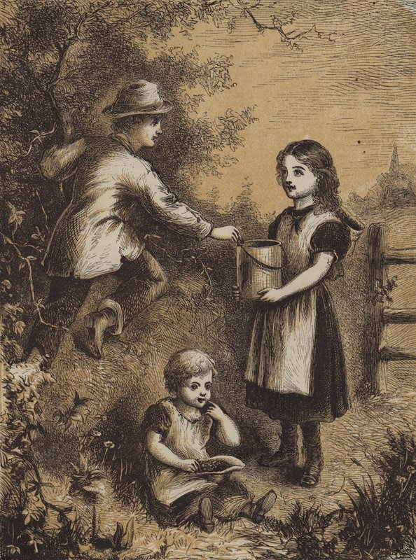 Blackberrying (farvet gravering) af English School