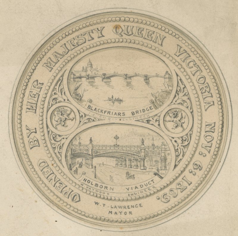 Blackfriars Bridge og Holborn Viaduct af English School