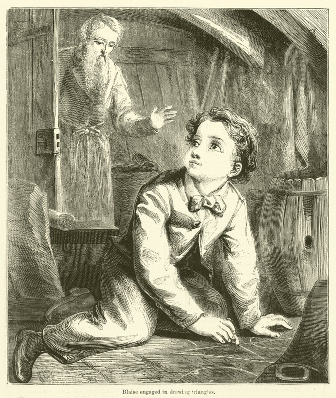 Blaise engageret i at tegne trekanter (gravering) af English School